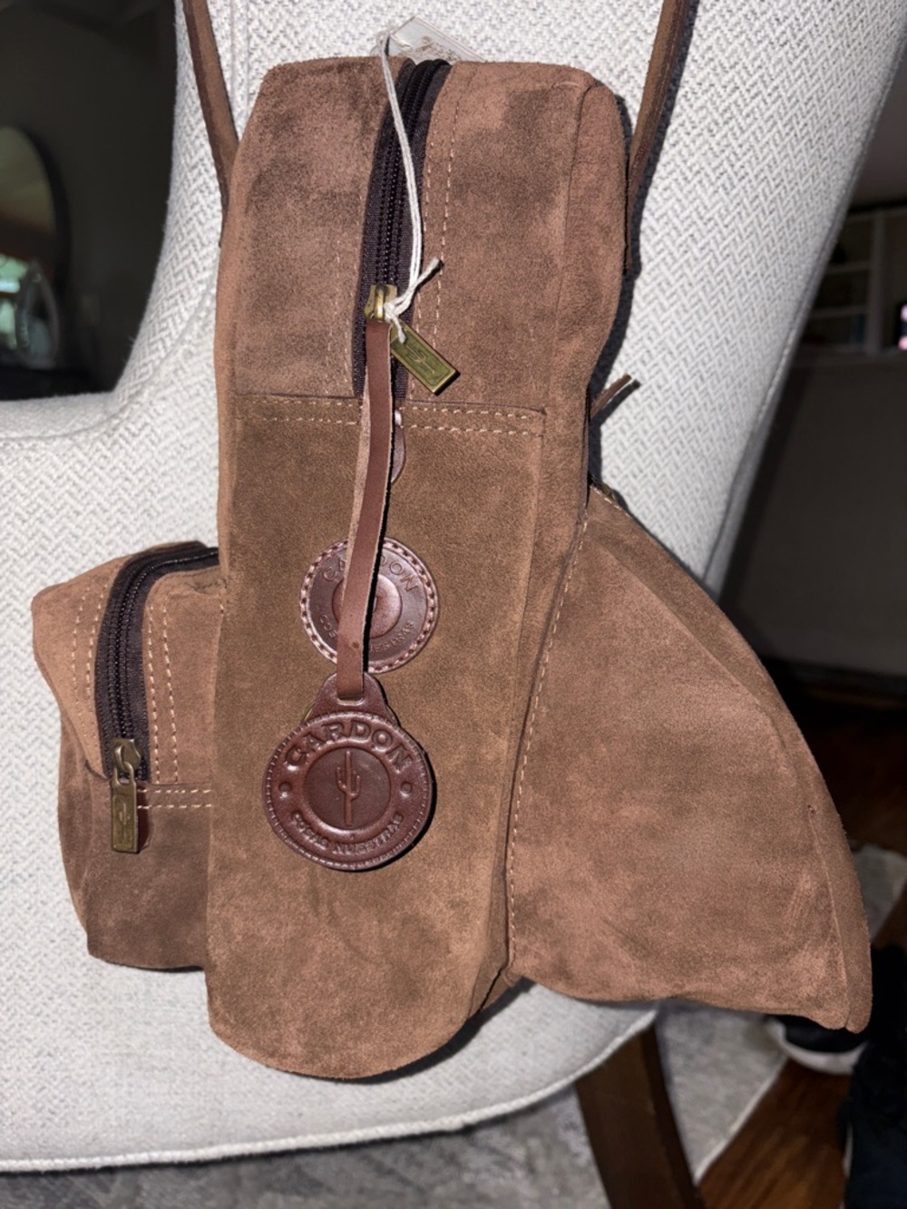 NWT Men's Brown Suede Belt Bag with Dual Zip Pockets